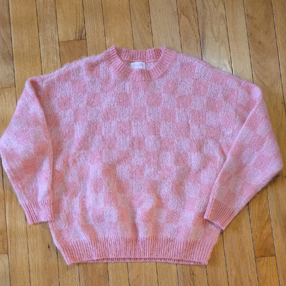 Pink Lily Soft Pink Checkered Sweater